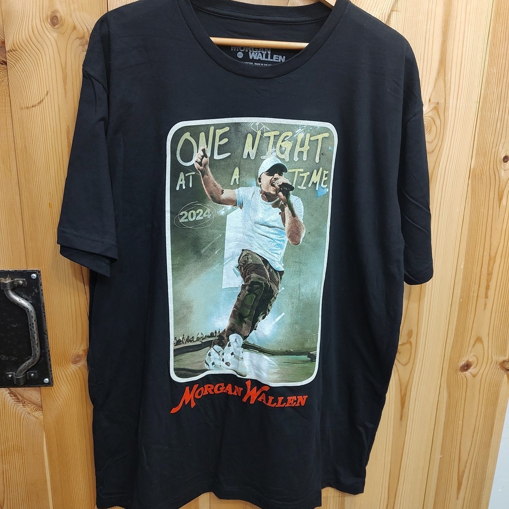 Morgan Wallen One Night At A Time 2024 Tour TShirt Black Sz 2XL Graphic All Over